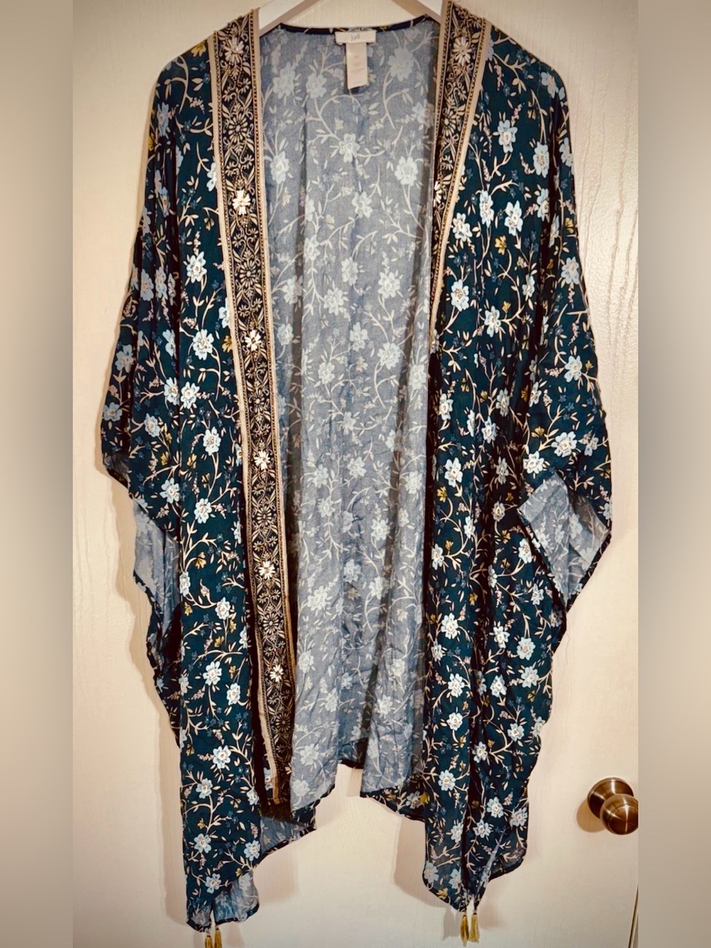J. Jill Teal and Green One Size Floral Open-Front Kimono